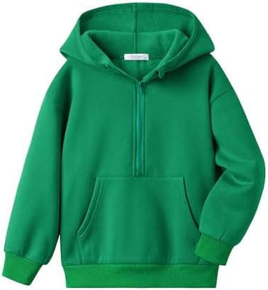 Arshiner Boy's Hooded Sweatshirts Long Sleeve Hoodies Kids Quarter Zip Pullover with Kangaroo Pocket 5-14Y