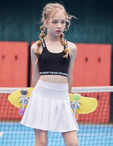 Arshiner Girl's Tennis Skirts With Shorts Athletic Pleated Skirt Workout Performance Skorts With Pockets For Kids 4-13Y