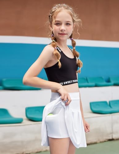 Arshiner Girl's Tennis Skirts With Shorts Athletic Pleated Skirt Workout Performance Skorts With Pockets For Kids 4-13Y