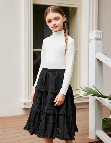 Arshiner Girls 2 Pack Turtleneck Long Sleeve Shirts Ribbed Base Layer Top Slim Fit Pullover Blouse Tee