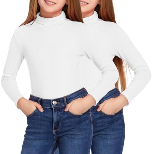 Arshiner Girls 2 Pack Turtleneck Long Sleeve Shirts Ribbed Base Layer Top Slim Fit Pullover Blouse Tee