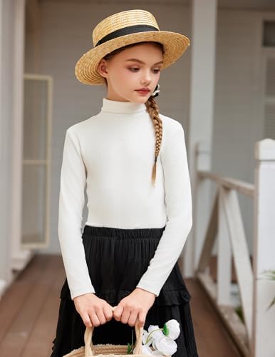 Arshiner Girls 2 Pack Turtleneck Long Sleeve Shirts Ribbed Base Layer Top Slim Fit Pullover Blouse Tee