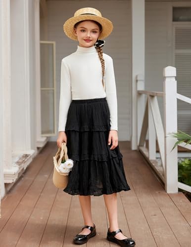 Arshiner Girls 2 Pack Turtleneck Long Sleeve Shirts Ribbed Base Layer Top Slim Fit Pullover Blouse Tee