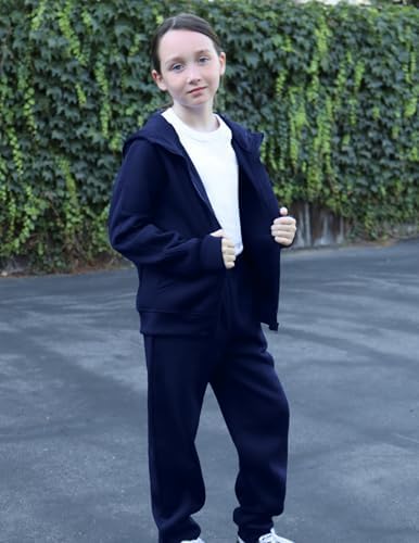 Arshiner Girls 2 Piece Outfit Drop Shoulder Zip Up Hoodies And Sweatpant Clothing Set With Pockets