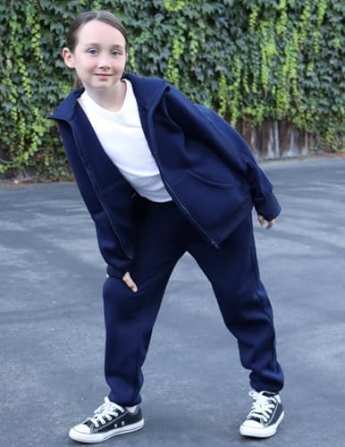 Arshiner Girls 2 Piece Outfit Drop Shoulder Zip Up Hoodies And Sweatpant Clothing Set With Pockets