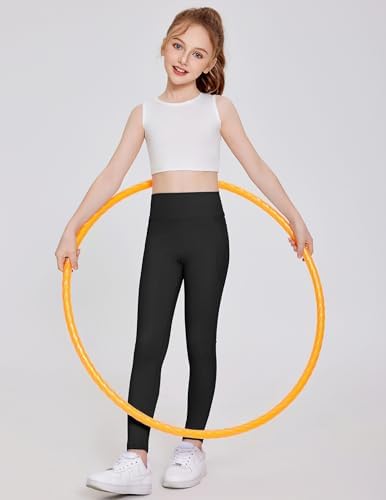 Arshiner Girls Athletic Leggings High Waist Yoga Pants For Kids With Pockets Dance Running Workout Tights