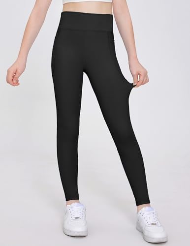 Arshiner Girls Athletic Leggings High Waist Yoga Pants For Kids With Pockets Dance Running Workout Tights