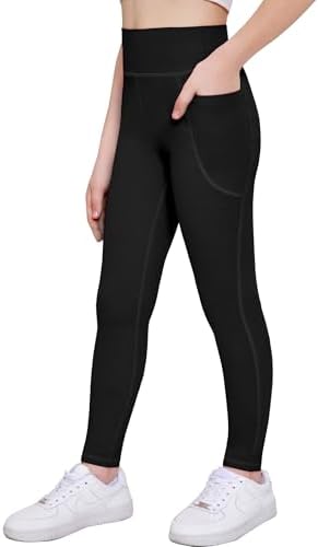 Arshiner Girls Athletic Leggings High Waist Yoga Pants for Kids with Pockets Dance Running Workout Tights