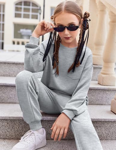 Arshiner Girls Clothes 2 Piece Fashion Fall Outfits Oversize Pullover Sweatshirt And Sweatpant Sweatsuit Sets With Pockets