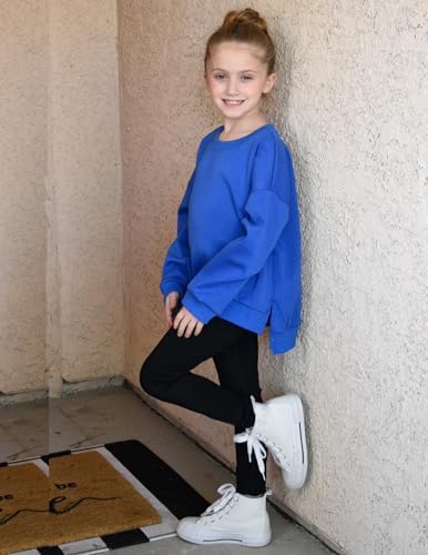 Arshiner Girls Crewneck Sweatshirt Long Sleeve Pullover Tops Drop Shoulder Sweatshirts Side Split For 5-14 Years
