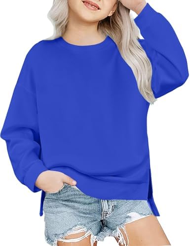 Arshiner Girls Crewneck Sweatshirt Long Sleeve Pullover Tops Drop Shoulder Sweatshirts Side Split for 5-14 Years