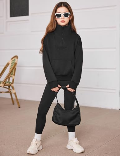 Arshiner Girls Half Zip Sweatshirt Fleece Quarter Zip Pullover Sweatshirts Fall Clothes For Teen Girls Thumb Hole