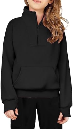Arshiner Girls Half Zip Sweatshirt Fleece Quarter Zip Pullover Sweatshirts Fall Clothes for Teen Girls Thumb Hole