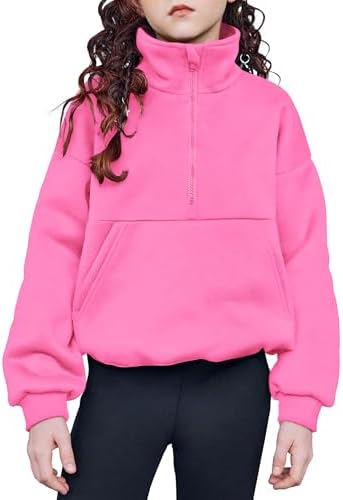 Arshiner Girls Half Zip Sweatshirt with Drawstring Hem Fleece Quarter Zip Pullover Sweatshirts Fall Clothes for Teen Girl