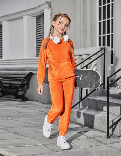 Arshiner Girls Velour 2 Pieces Tracksuits Outfits Athletic Hoodies Sweatshirts And Sweatpants Athletic Clothing Sets