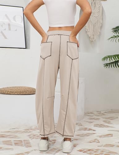 Athlisan Womens Baggy Barrel Pants Wide Leg Lounge Drawstring Sweatpants With Pockets