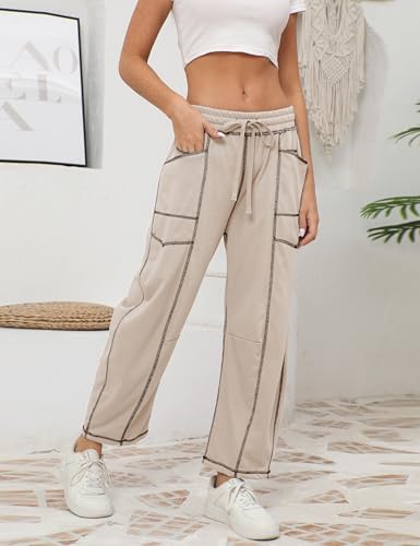 Athlisan Womens Baggy Barrel Pants Wide Leg Lounge Drawstring Sweatpants With Pockets