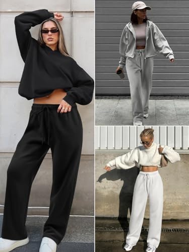 ATHMILE Womens Sweatpants 2025 Fall Baggy Wide Leg Sweatpant Fleece Lined Straight Leg Sweat Pants
