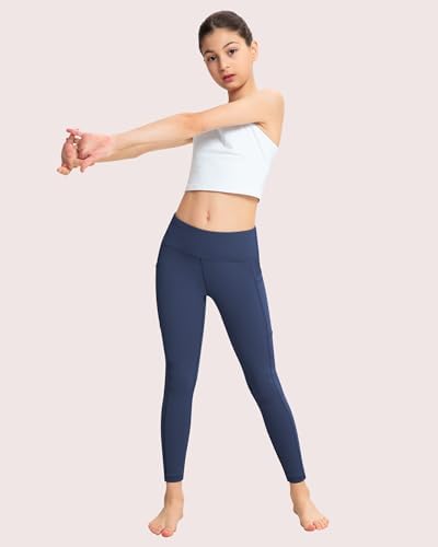 ATHVOTAR Girls Leggings With Pockets: High Waisted Yoga Workout Athletic Dance Running Pants 4 Packs