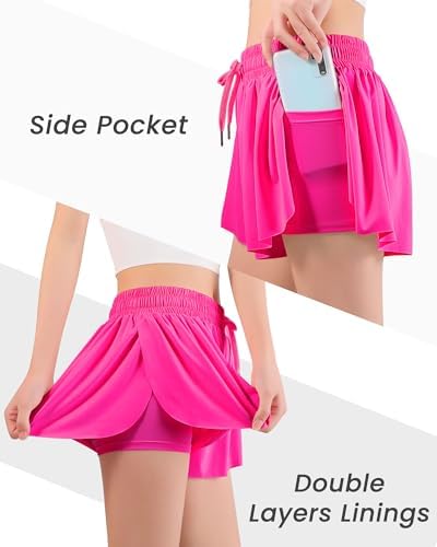 Auranso Girls Butterfly Shorts Flowy Shorts With Pocket 2-in-1 Athletic Running Gym Preppy Clothes