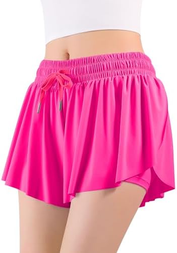 Auranso Girls Butterfly Shorts Flowy Shorts With Pocket 2-in-1 Athletic Running Gym Preppy Clothes