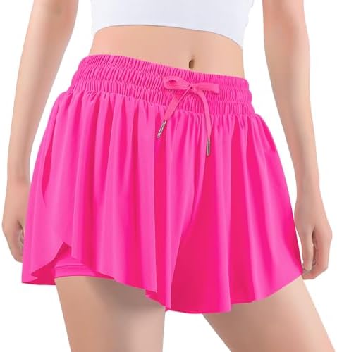 Auranso Girls Butterfly Shorts Flowy Shorts with Pocket 2-in-1 Athletic Running Gym Preppy Clothes