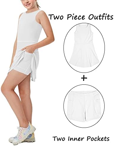 Aurgelmir Girls Crewneck Sleeveless Tennis Dresses Kids Workout Cute Outfits Tank Golf Dresses With Shorts Pocket