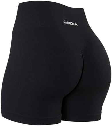 AUROLA Power Workout Shorts for Women Tummy Control Squat Proof Ribbed Thick Seamless Scrunch Active Short