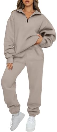 AUTOMET Women's Sweatsuits 2 Piece Outfits Lounge Sets Long Sleeve Half Zip Pullover and Baggy Sweatpants with Pockets