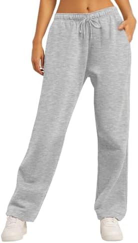 AUTOMET Women's Wide Leg Sweatpants Fleece Lined Baggy Straight Leg Lounge Pants Fall Outfits Athletic Joggers with Pockets