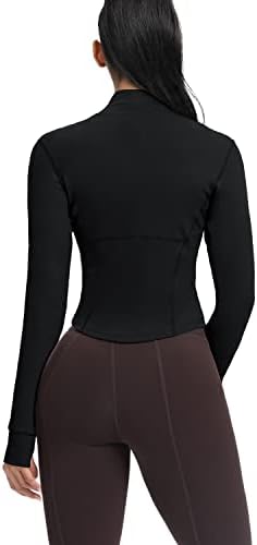 AVGO Women's Cropped Running Workout Jackets Zip Slim Fit Athletic Tops With Thumb Holes