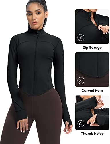 AVGO Women's Cropped Running Workout Jackets Zip Slim Fit Athletic Tops With Thumb Holes