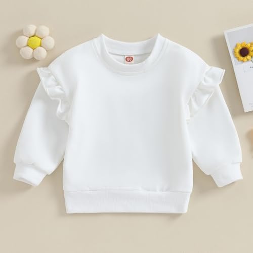 Baby Girl Boy Sweatshirts Toddler Trendy Solid Color Crew Neck Long Sleeve Pullovers Child Loose Top