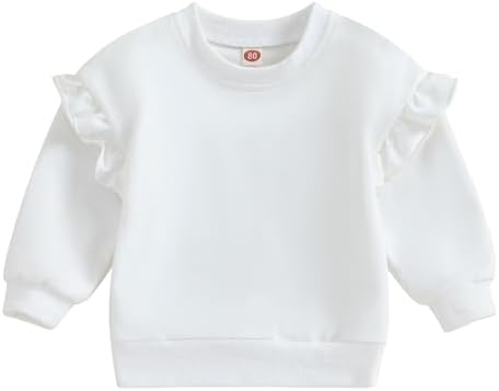Baby Girl Boy Sweatshirts Toddler Trendy Solid Color Crew Neck Long Sleeve Pullovers Child Loose Top