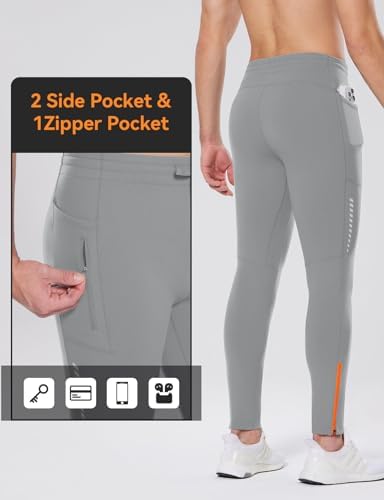 Baleaf Men's Thermal Running Tights Winter Cycling Pants Fleece Lined Compression Leggings Zipper Pockets Cold Weather Gear