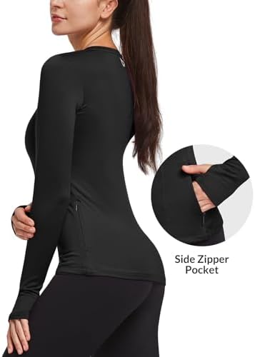 Baleaf Thermal Shirts For Women Long Sleeve Fleece Tops Running Workout Cold Weather Gear Compression Zipper Pocket