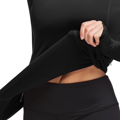 Baleaf Thermal Shirts For Women Long Sleeve Fleece Tops Running Workout Cold Weather Gear Compression Zipper Pocket
