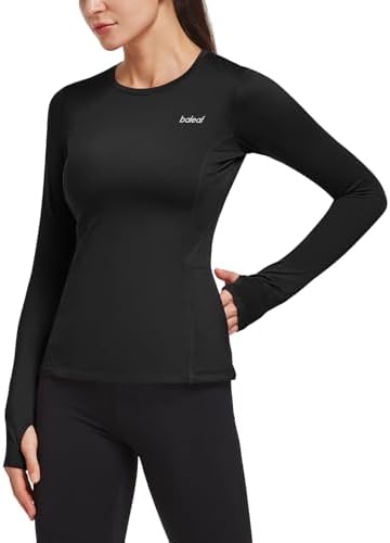 baleaf Thermal Shirts for Women Long Sleeve Fleece Tops Running Workout Cold Weather Gear Compression Zipper Pocket