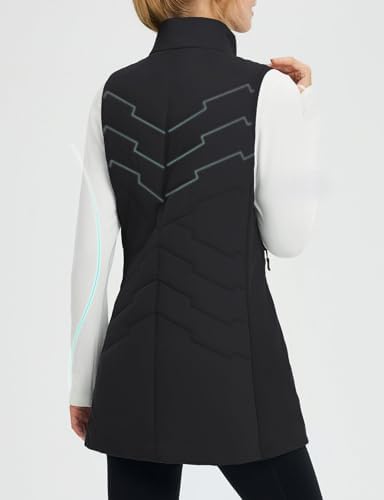 Baleaf Women's Long Puffer Vest Quilted Outerwear Sleeveless Running Jacket Fall Winter Warm Fleece Hybrid Coat