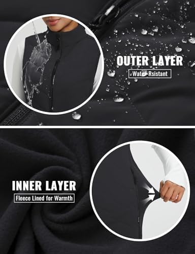 Baleaf Women's Long Puffer Vest Quilted Outerwear Sleeveless Running Jacket Fall Winter Warm Fleece Hybrid Coat