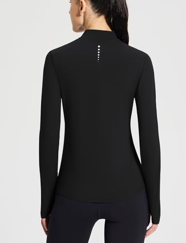 Baleaf Women's Thermal Long Sleeve Shirts Fleece Mock Neck Top Warm Undershirts With Detachable Neck Gaiter Thumbholes