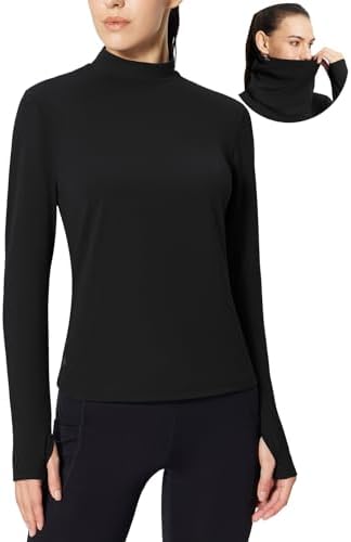 baleaf Women's Thermal Long Sleeve Shirts Fleece Mock Neck Top Warm Undershirts with Detachable Neck Gaiter Thumbholes