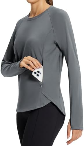 baleaf Women's Thermal Tops Fleece Lined Shirts Long Sleeve Cold Weather Running Gear Workout Zipper Pocket Thumbholes