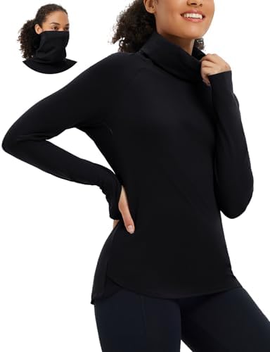 baleaf Women's Thermal Turtleneck Tops Long Sleeve Shirts Ski Base Layer with Integrated Neck Face Mask Thumbholes
