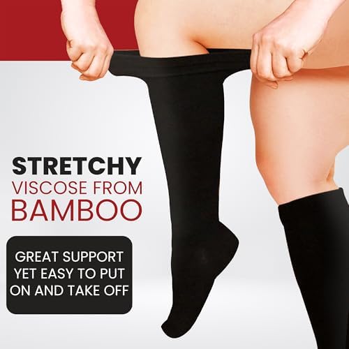 BAMS Plus Size Compression Socks Wide Calf XL XXL XXXL – Graduated Knee-High Support Viscose From Bamboo Easy-On/Easy-Off