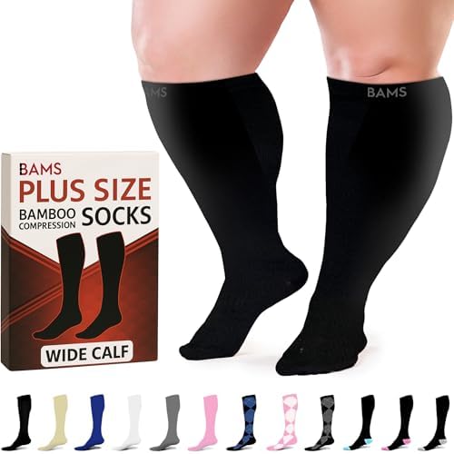 BAMS Plus Size Compression Socks Wide Calf XL XXL XXXL – Graduated Knee-High Support Viscose from Bamboo Easy-On/Easy-Off