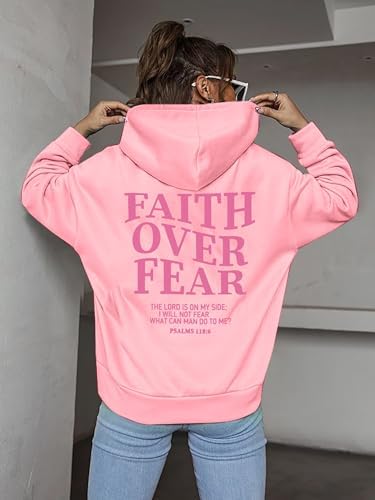 BANGELY Faith Over Fear Hoodie Women Christian Sweatshirt Graphic Christian Religious Sayings Sweater Bible Pullover Tops