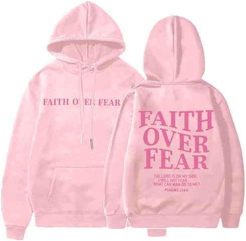 BANGELY Faith Over Fear Hoodie Women Christian Sweatshirt Graphic Christian Religious Sayings Sweater Bible Pullover Tops