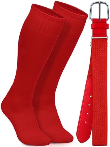 Baseball Socks and Belt Combo Set Cotton Boys Adjustable Baseball Softball Socks and Belt for Boys Girls