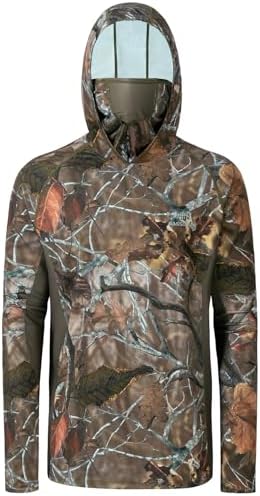 BASSDASH UPF 50+ Men’s Hunting Shirts With Mask Long Sleeve Camo Fishing Hoodie
